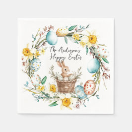 Glad påsk med basket och blommigt Påsk Pappersservett