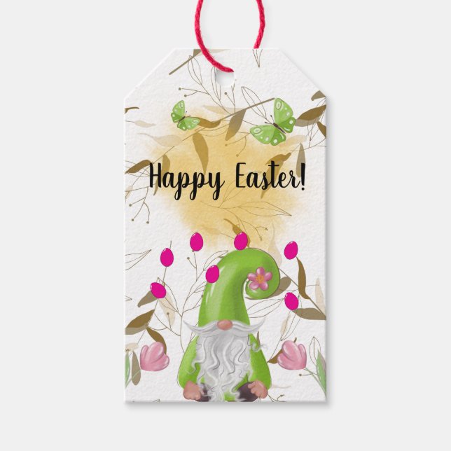 Glad påsk med Bunny, Gnome och Iris Gift Märkre Presentetikett (Framsidan)