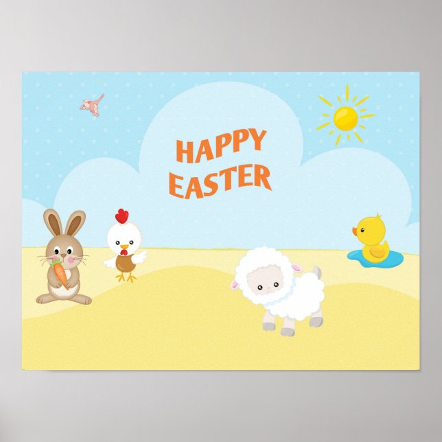 Glad påsk med Cute Boskap Poster (Framsidan)