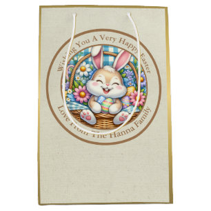 Glad påsk med cute Bunny, ägg och Blommigt