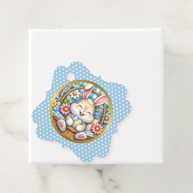 Glad påsk med cute Bunny, ägg och Blommigt Gåvor Etiketter (På plats)