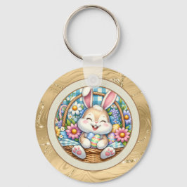 Glad påsk med cute Bunny, ägg och Blommigt Nyckelring