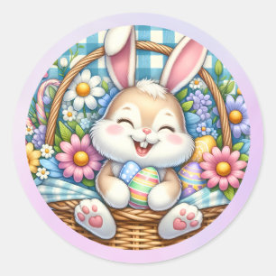 Glad påsk med cute Bunny, ägg och Blommigt Runt Klistermärke