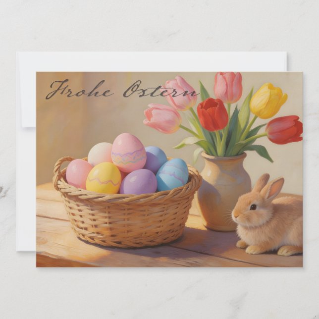 Glad påsk med färgglada ägg och tulpaner (Framsida)