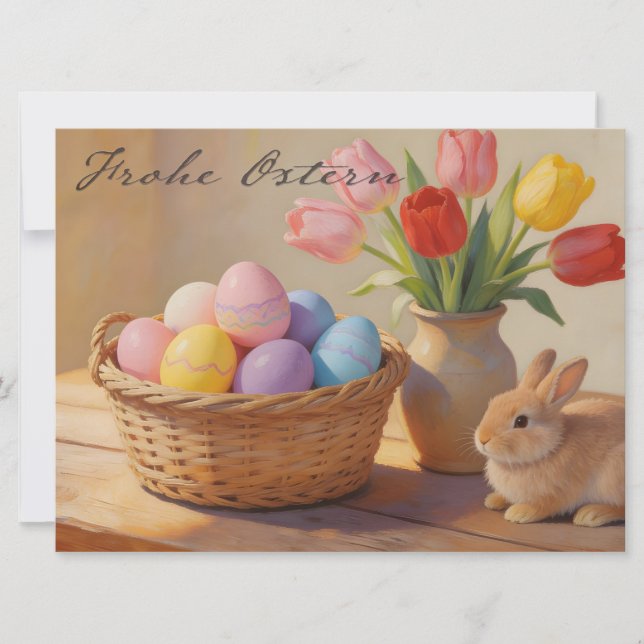 Glad påsk med färgglada ägg och tulpaner (Framsida)
