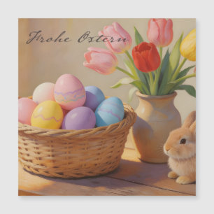 Glad påsk med färgglada ägg och tulpaner