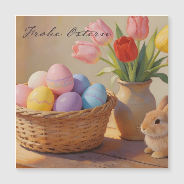 Glad påsk med färgglada ägg och tulpaner (Framsida)