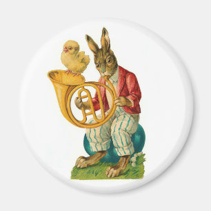 glad påsk med Fransk Horn Vintage Magnet