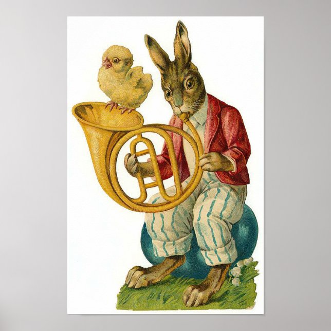 Glad påsk med Fransk Horn Vintage Poster (Framsidan)