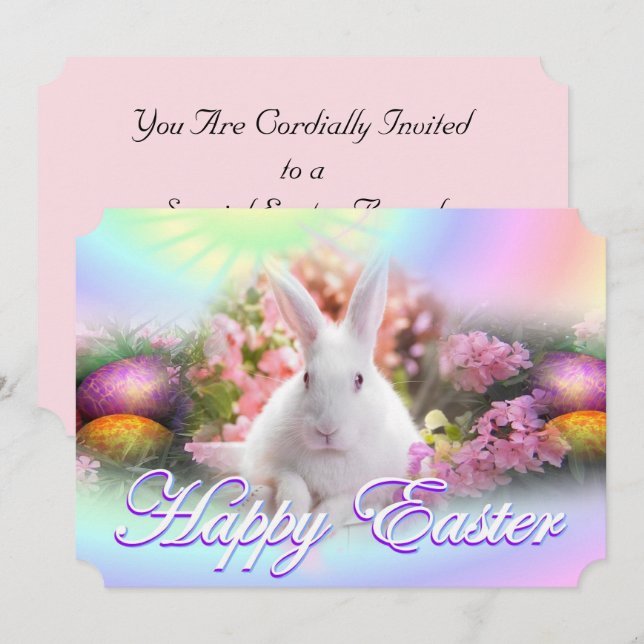 Glad påsk med kaninen inbjudningar (Fram/baksida)