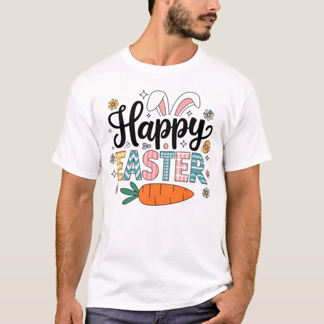 Glad påsk med mönstrad text - Söt karot och T Shirt (Framsida)