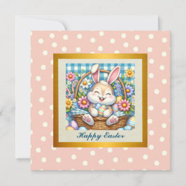 Glad påsk med söt kanin, ägg och blommor inbjudningar