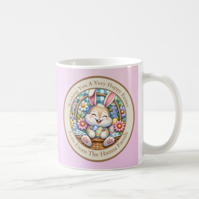 Glad påsk med söt kanin, ägg och blommor kaffemugg (Höger)