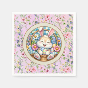 Glad påsk med söt kanin, ägg och blommor pappersservett