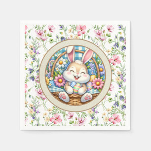 Glad påsk med söt kanin, ägg och blommor pappersservett