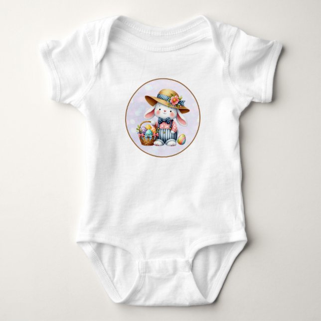 Glad påsk med söt kanin, ägg och blommor t shirt (Framsida)