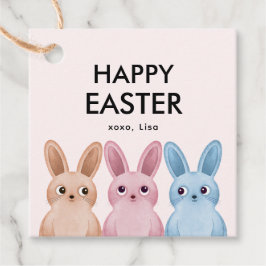 Glad påsk med tre angränsande baby bunnier gåvor etiketter