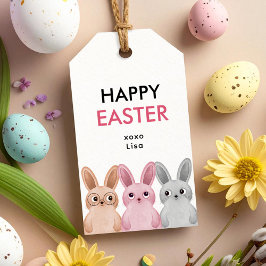 Glad påsk med tre angränsande baby bunnier presentetikett