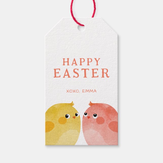 Glad påsk med två kycklingar i Gult och Rosa Presentetikett (Framsidan)