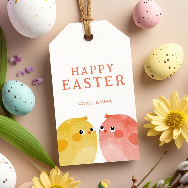 Glad påsk med två kycklingar i Gult och Rosa Presentetikett (Skapare uppladdad)