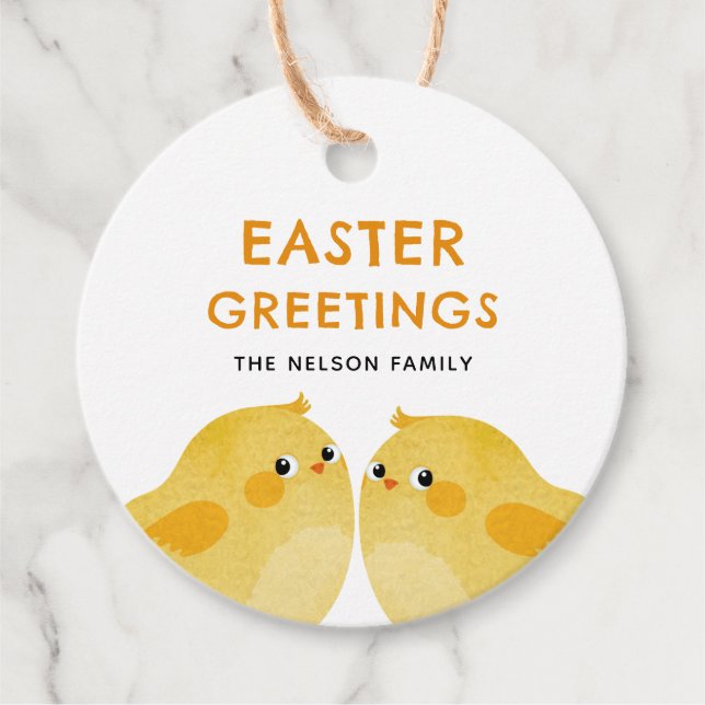 Glad påsk med två små kycklingar gåvor etiketter (Framsida)