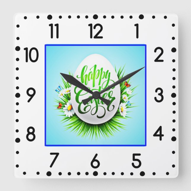 Glad påsk med vårblommor-23180 fyrkantig klocka (Framsida)
