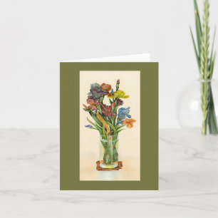 Glad påsk med vas av iris-blommor kort