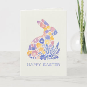 Glad påsk Modern Watercolor Blommigt Bunny Helgkort