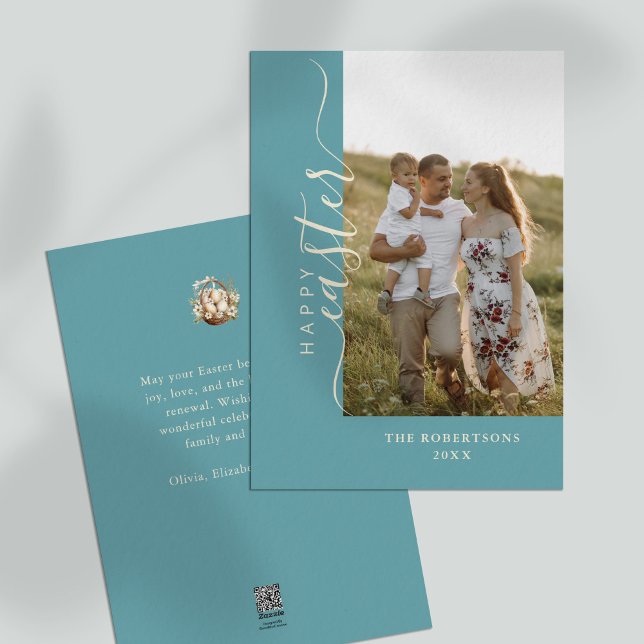 Glad påsk moderna minimalistkort för talhälsning julkort (Happy Easter Modern Minimalist Teal Greeting Card)