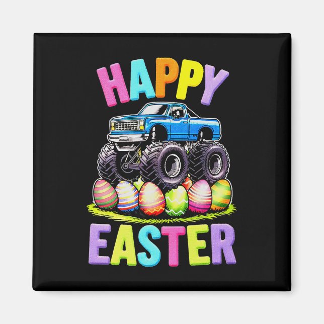 Glad påsk Monster Lastbil Colorful Egg Hunt Magnet (Framsidan)