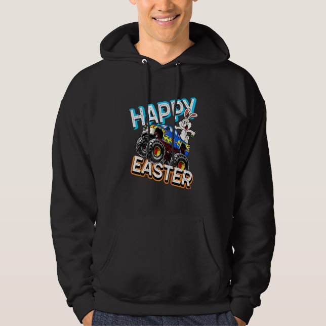 Glad påsk Monster Lastbil Påskhare Hoodie (Framsida)