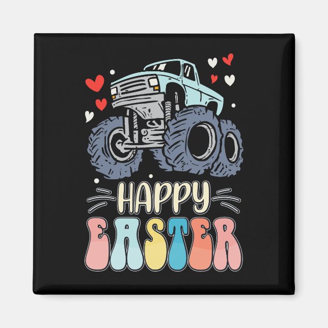 Glad påsk Monster Truck Kanin Påskhare Ägg Magnet (Framsidan)