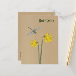 Glad påsk, narcissi, daffodil och drakflugan helg vykort