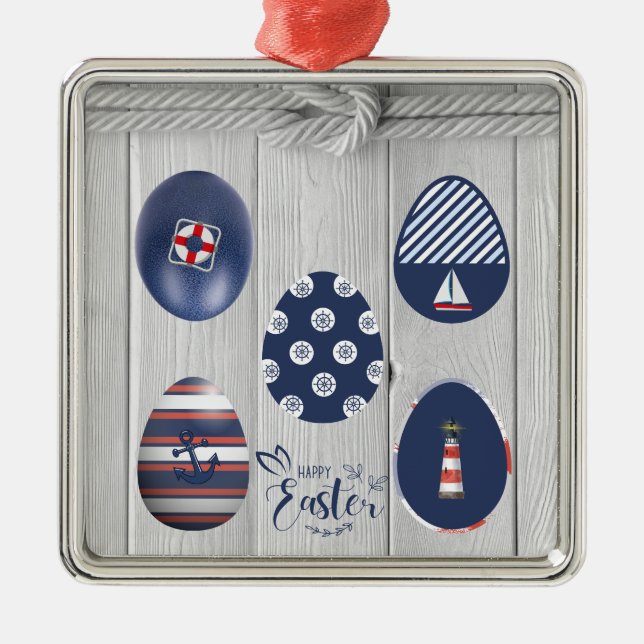 Glad påsk Nautiskt Themed Coastal Boeing Julgransprydnad Metall (Framsidan)