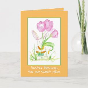 Glad påsk Niece Rabbit Tulip Flowers Kort