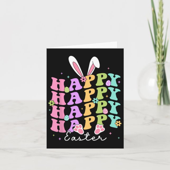 Glad påsk Ord Egg Groovy Bunny Rabbit Kids Kort (Framsida)