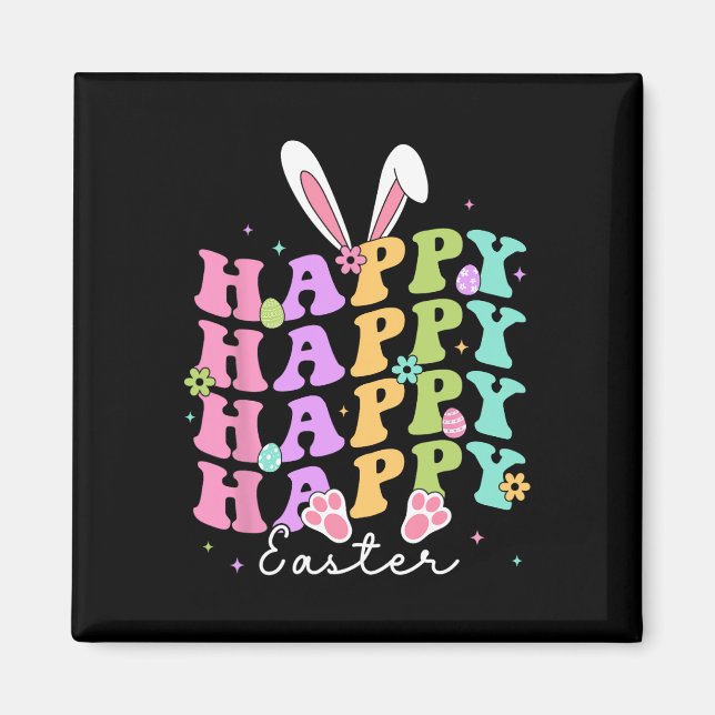 Glad påsk Ord Egg Groovy Bunny Rabbit Kids Magnet (Framsidan)