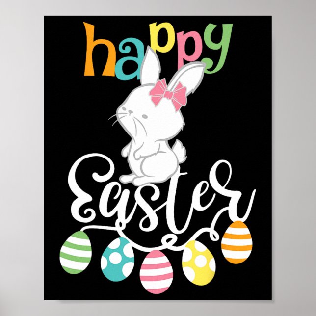 Glad påsk Ord Egg Groovy Bunny Rabbit Kids Poster (Framsidan)