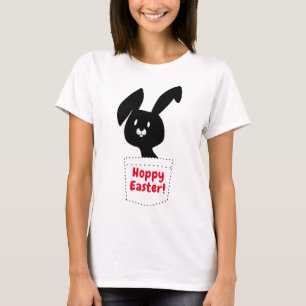 Glad Påsk Överraskning Rolig Svart Kanin Ficka T Shirt