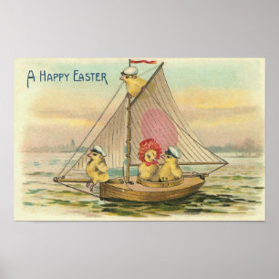 glad påsk på en Vintage för segelbåtar Poster