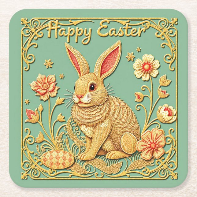 Glad påsk Papper Underlägg w/ Bunny (Framsidan)