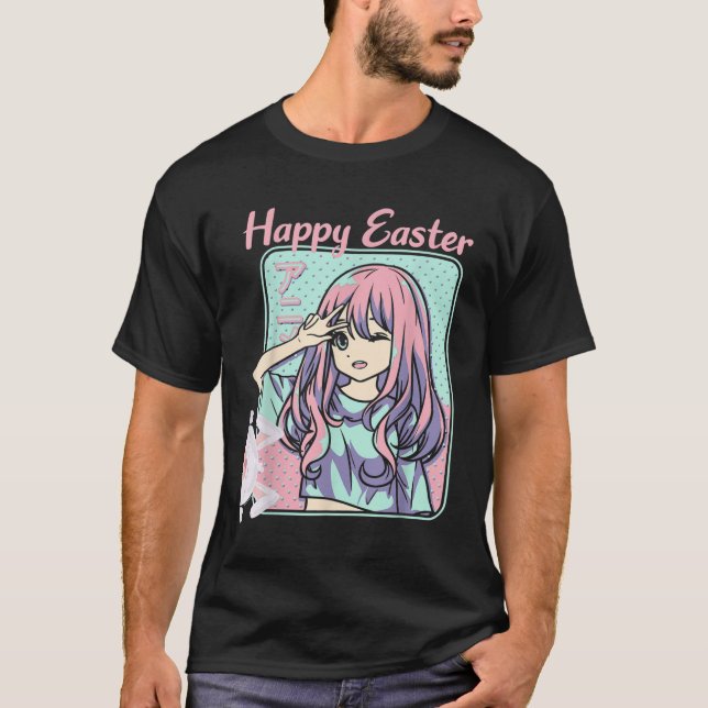 Glad påsk, Påsk-dagen, Kawaii Anime Girl and Ea T Shirt (Framsida)