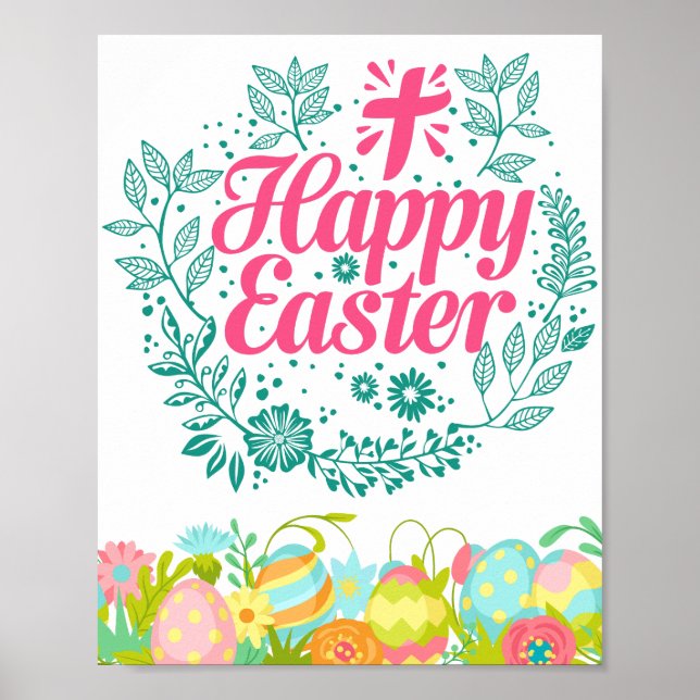 Glad påsk Påskägg Önskemål Vackra blommor Poster (Framsidan)