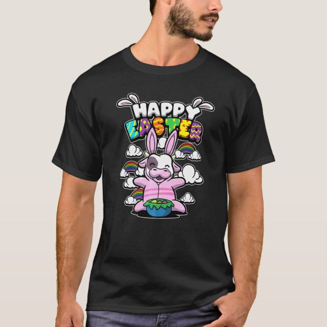 Glad Påsk Påskdjur Förklädd Ko T Shirt (Framsida)