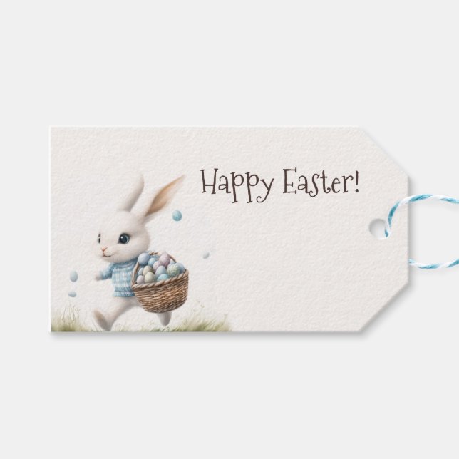 Glad påsk, påskhare med ägg presentetikett (Framsidan (Horisontell))