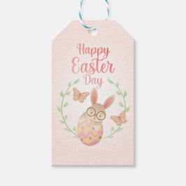 Glad påsk. Påskhare och fjärilar Presentetikett