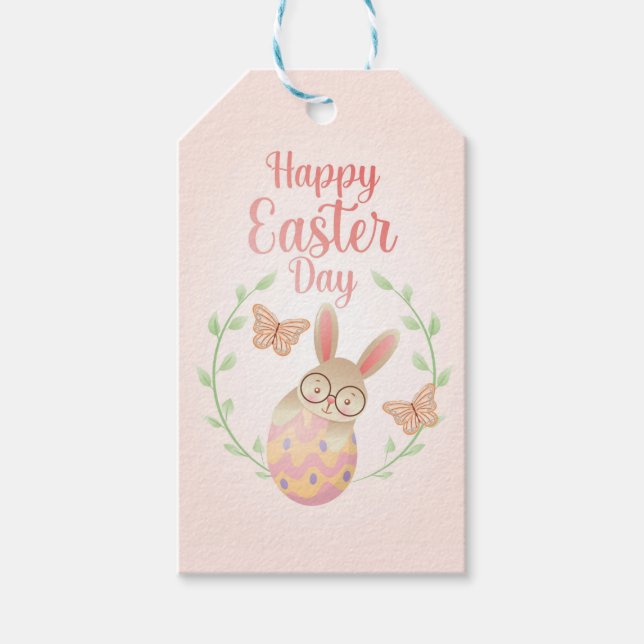 Glad påsk. Påskhare och fjärilar Presentetikett (Framsidan)