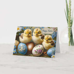Glad påsk Påskkyckling med blomsterägg Helgkort