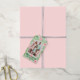 Glad påsk Pastel Rosa & Grönt Blommigt Gift-Märkre Presentetikett