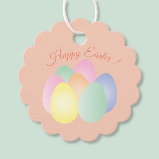 Glad påsk Pastellfärgade ägg Gåva | Presentkort Gåvor Etiketter (Happy Easter pastel eggs scalloped gift tag .)